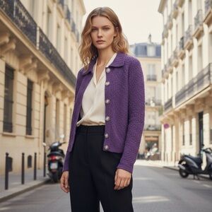 Kintakamani by Wind River Plum Bouclé Button-Front Jacket